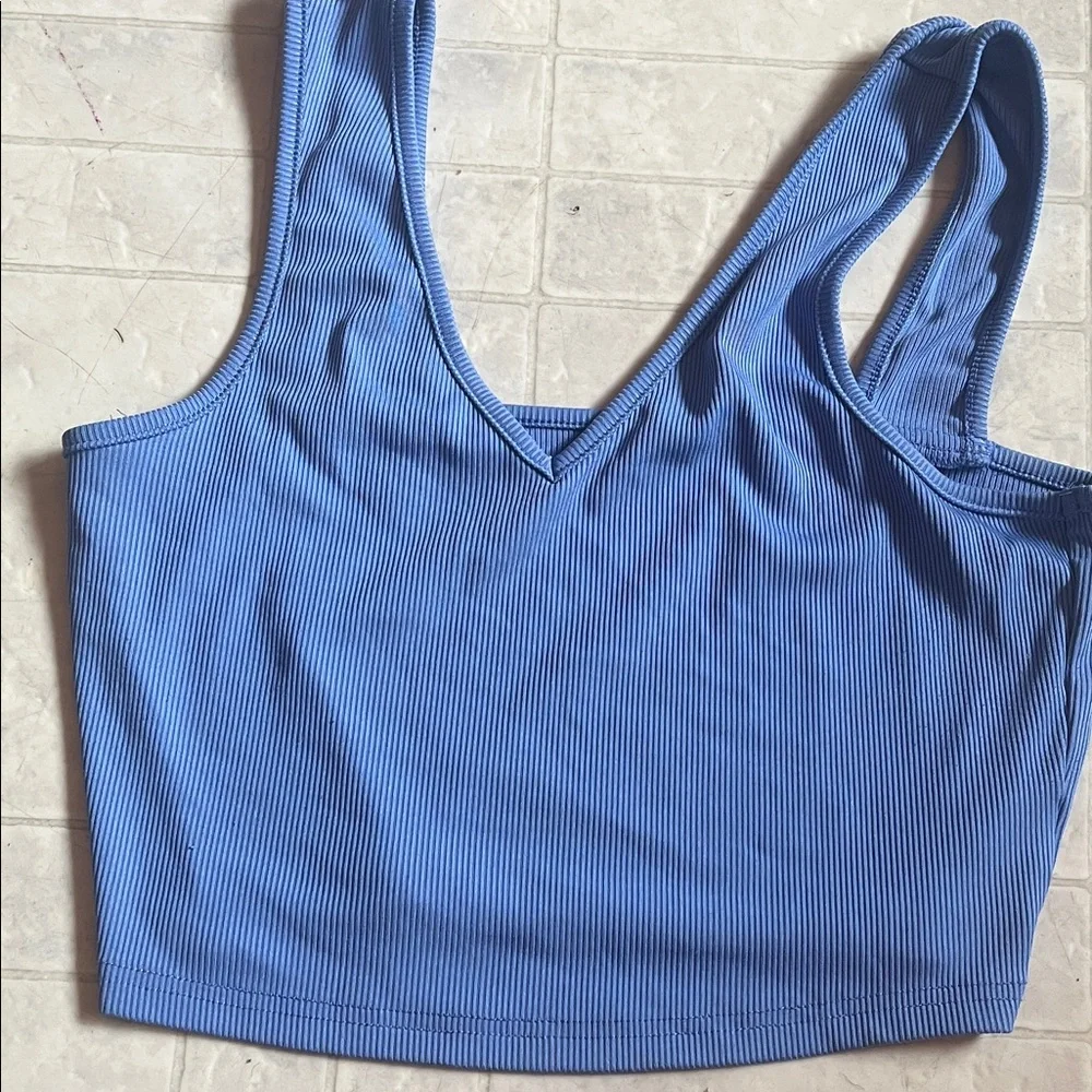 Blue Ribbed Crop Top - Picture 1 of 2